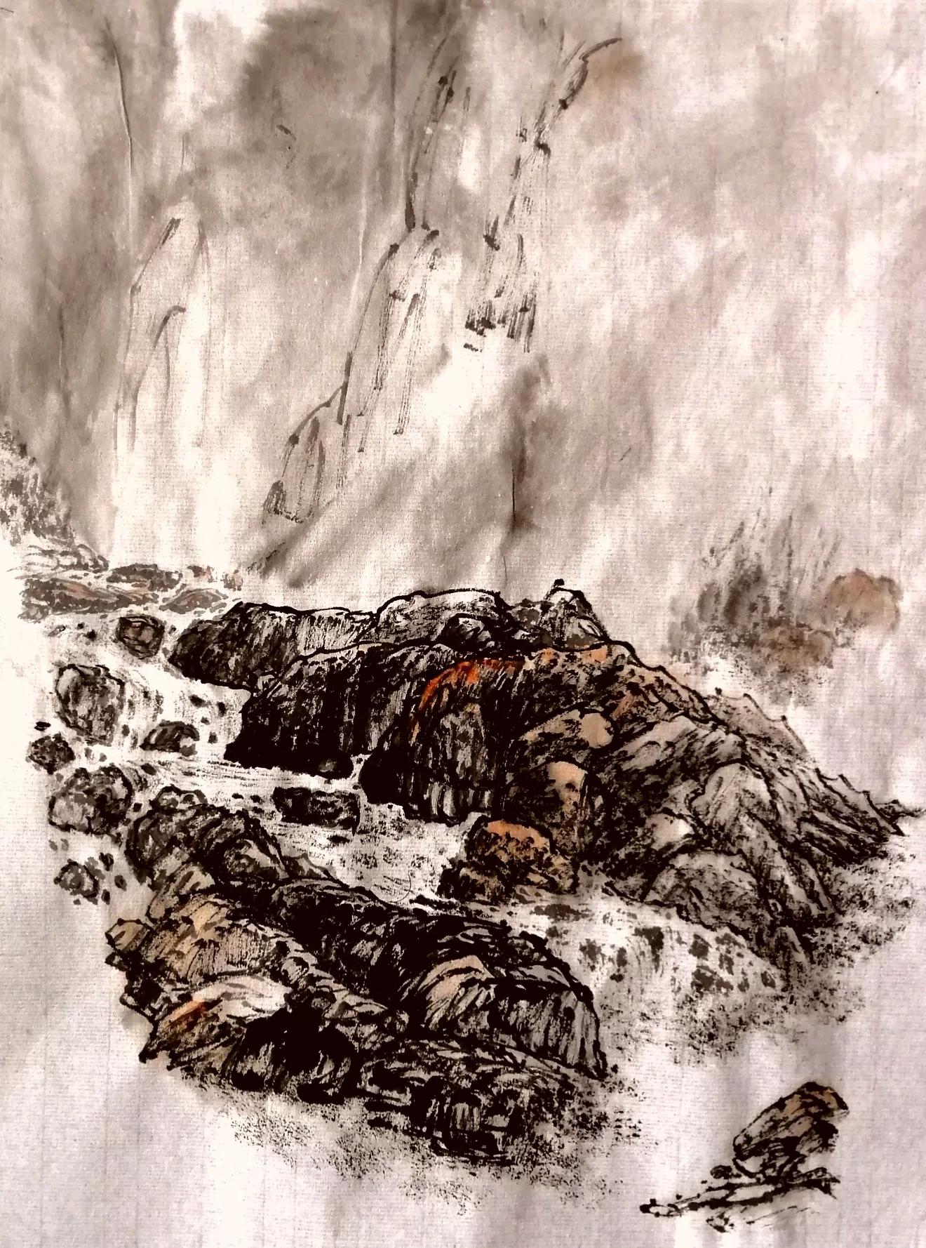 国画山水入门湿染云雾第一遍示范,曾锐教授山水画