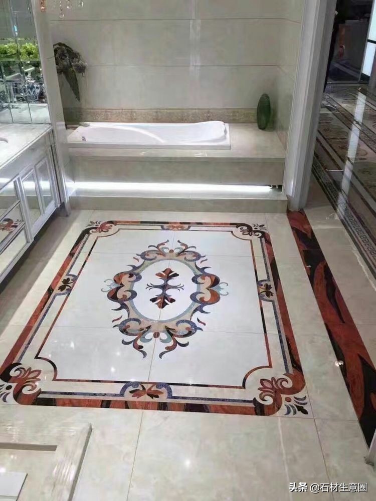 大理石地面水刀拼花效果图,100多平方水刀拼花图片