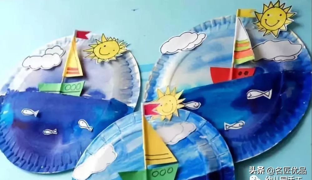 长方形创意纸盘美工作品,纸盘子手工秋天