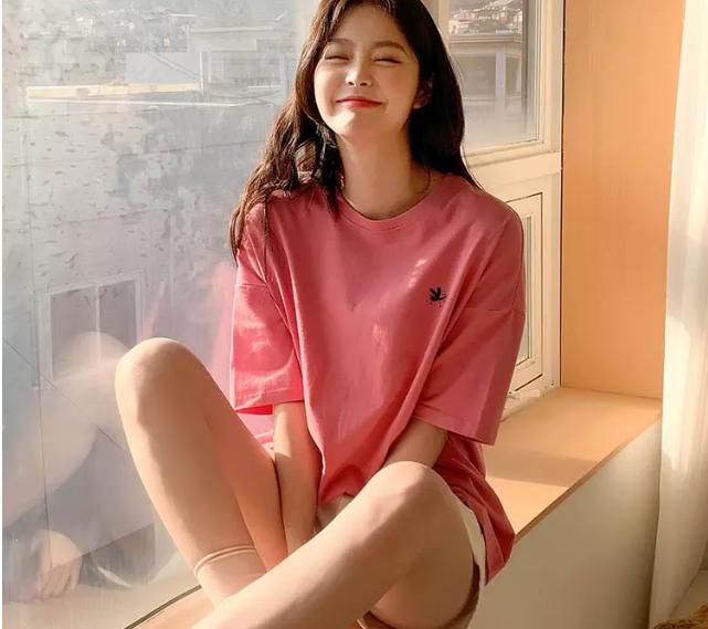 夏季情侣t恤新款纯色,男女情侣短袖恤春夏宽松百搭上衣