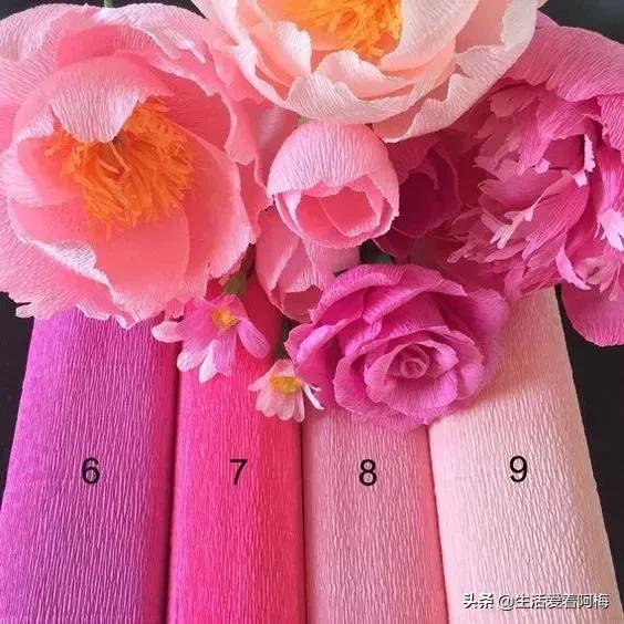 皱纹纸花朵手工艺术,纸艺玫瑰花的制作方法皱纹纸