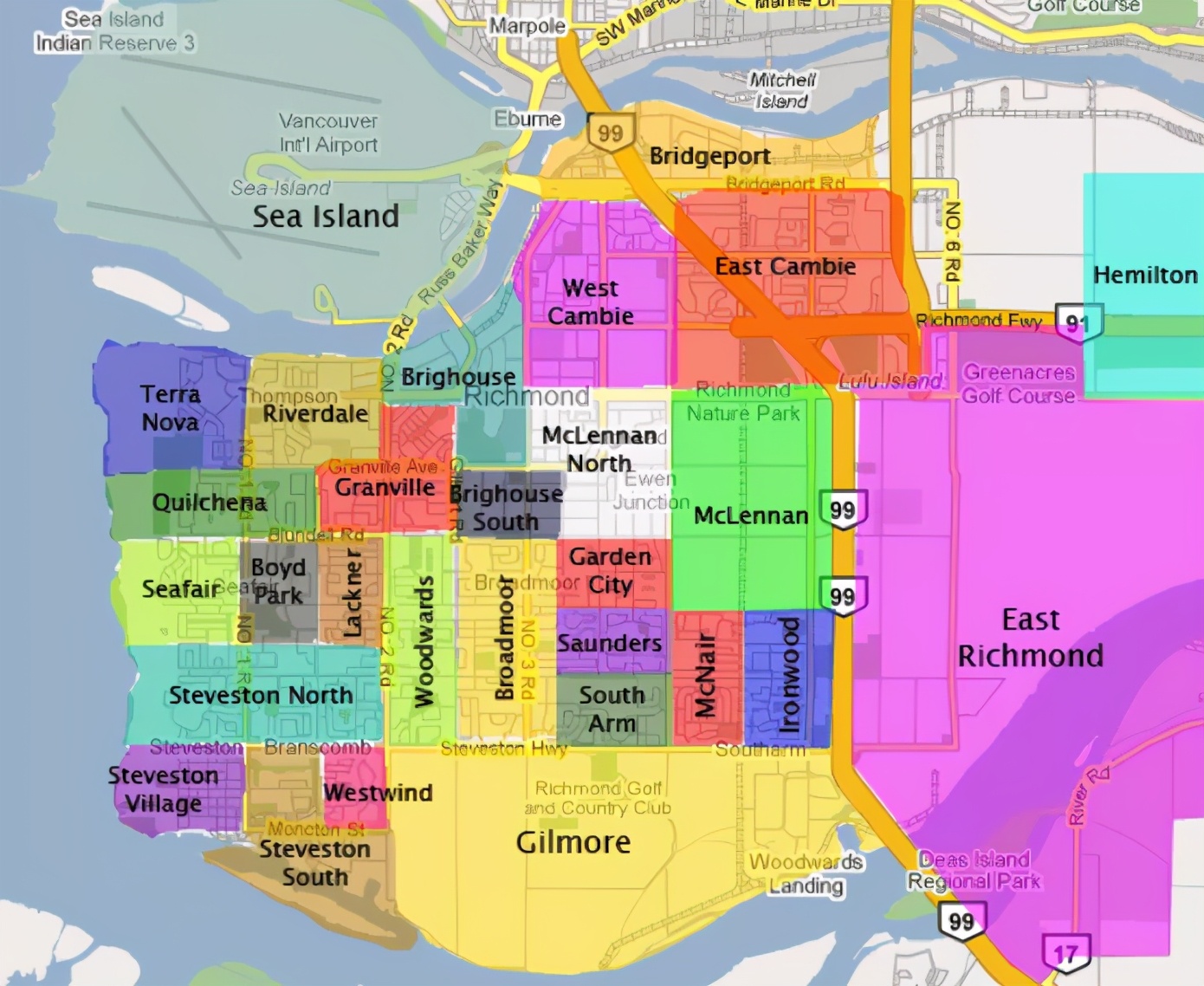 列治文华人最多的区,列治文富人社区