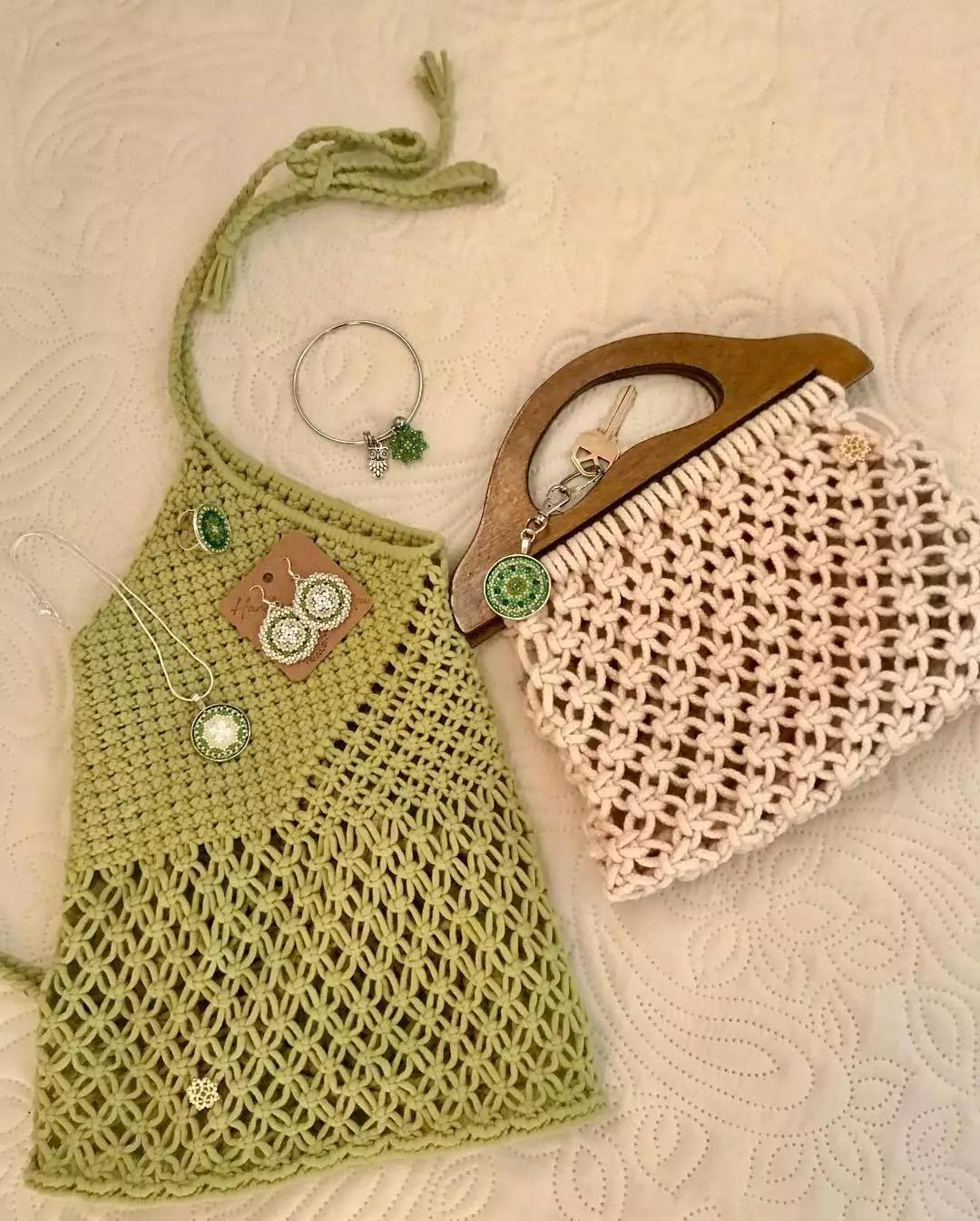 钩织网兜手袋,钩织收纳网兜小包最新