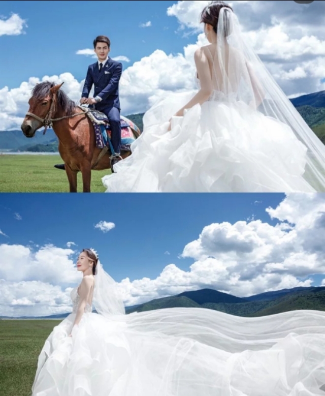 铂爵旅拍大理婚纱照小个子女生,铂爵旅拍丽江店直播间秒杀婚纱照