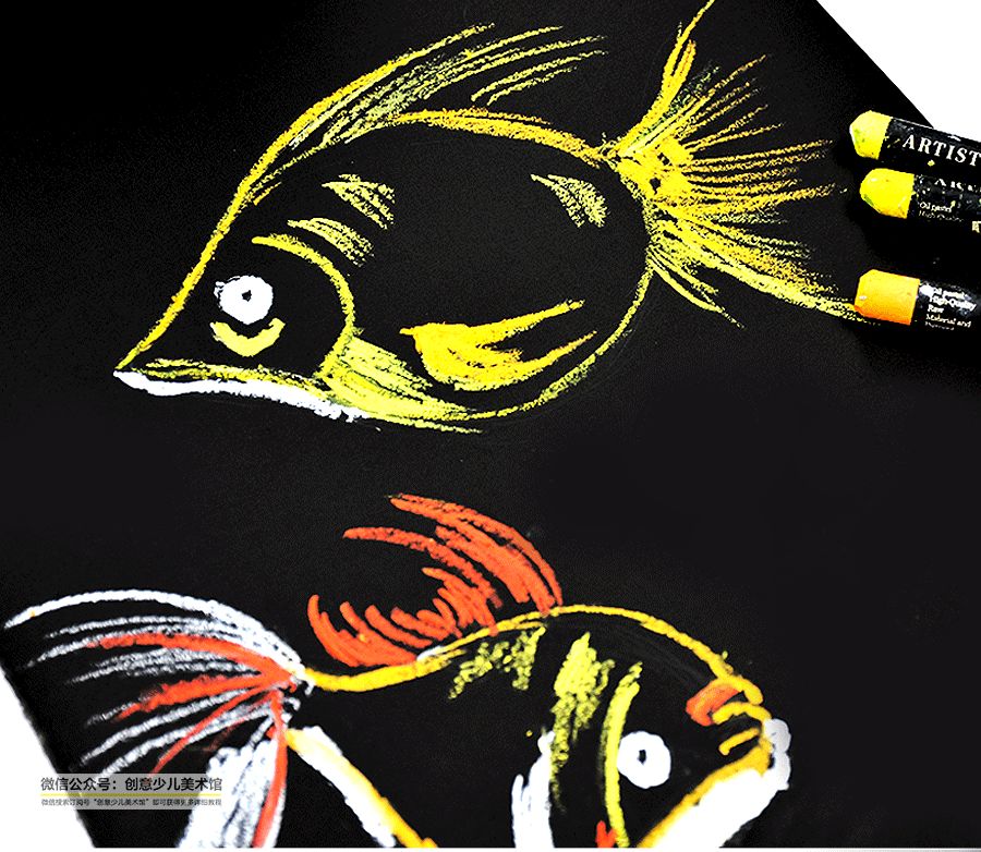 海边风景油画棒教程儿童画,油画棒画美人鱼儿童