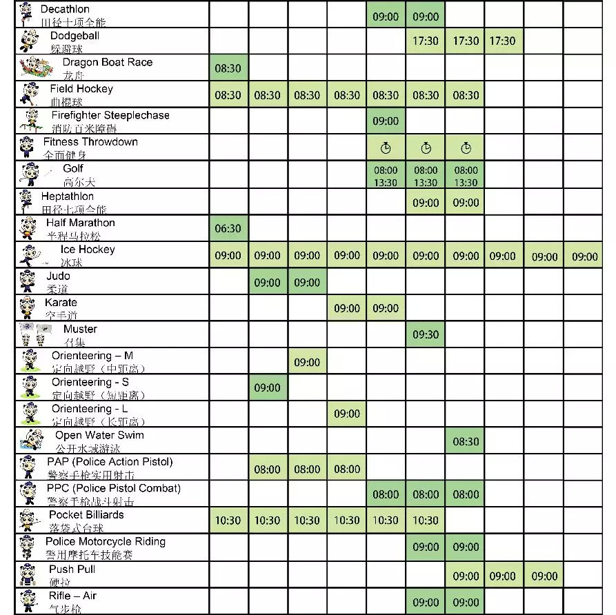 世警会比赛地点及时间表,世警会10号赛事安排