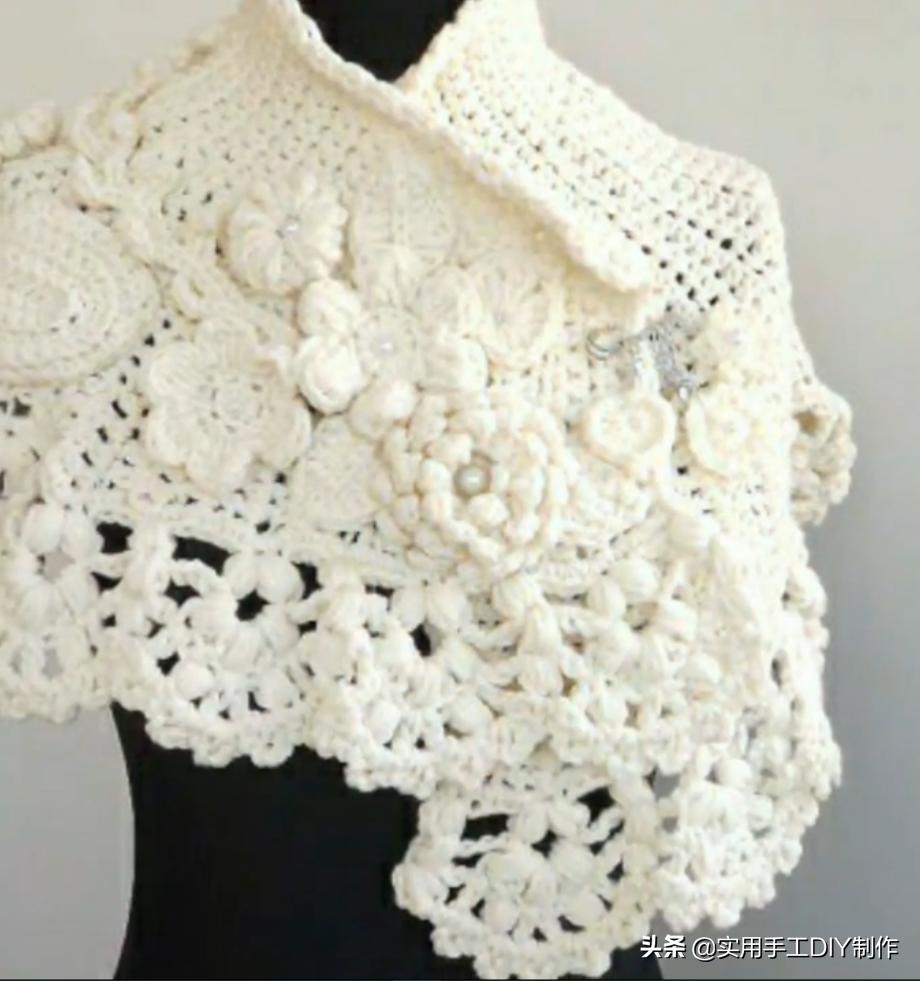 彩色蕾丝钩织披肩拼接花,晓夏手工钩编扇形花披肩