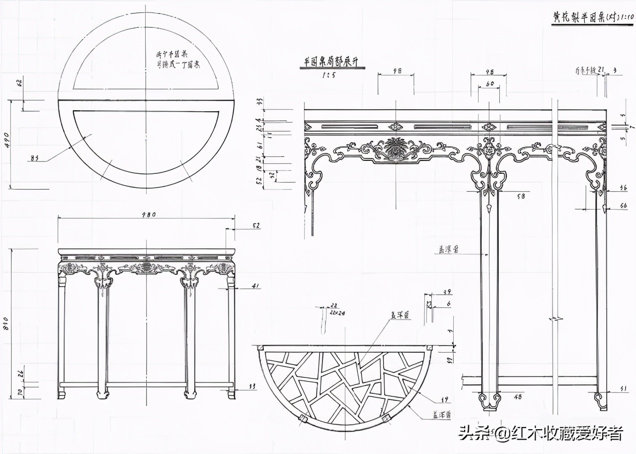 中国传统家具手绘三视图,古典家具设计图纸