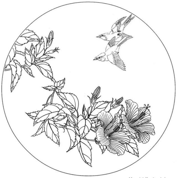 圆面白描作品古风,书法圆面白描作品集