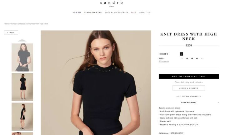 sandro18款小黑裙,法国轻奢女装sandro