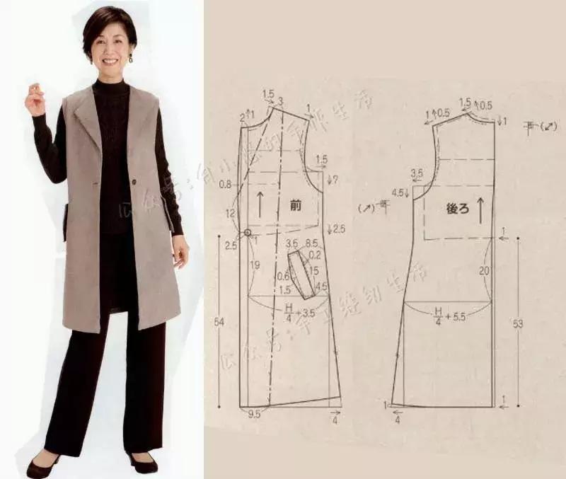女士背心羽绒马甲裁剪图,秋冬背心马甲的裁剪方法