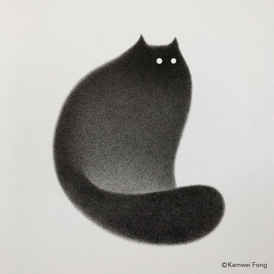 毛茸茸的手绘猫,可爱黑白手绘猫咪