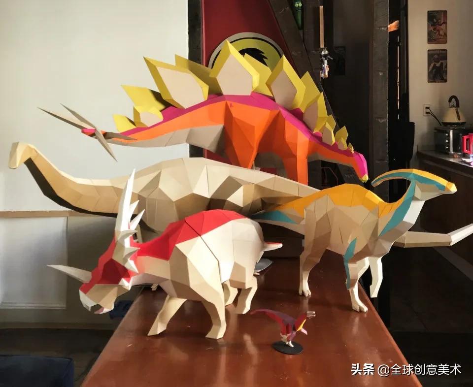 纸艺3d恐龙,立体恐龙手工纸模型