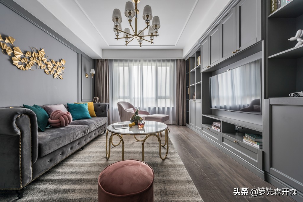 金湖湾90平轻奢装修,天津津南中海叠拼装修效果图