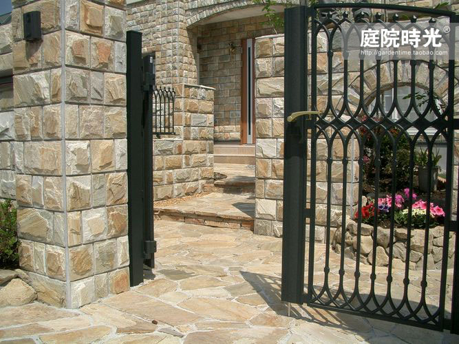 中式庭院古代老石板铺装,庭院铺装样式区域颜色搭配