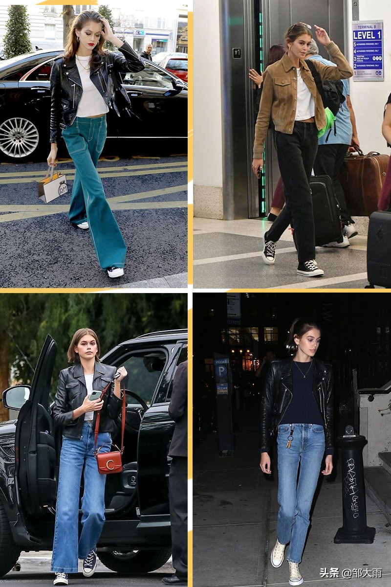 kaia匡威鞋街拍,黑色匡威黑色裤子穿搭