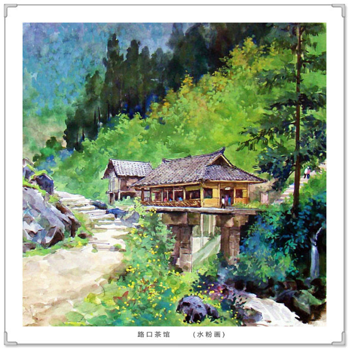 文化高级感十足的青绿山水画,古典山水写实油画作品