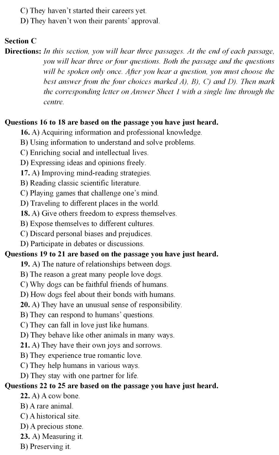 2019年十二月英语四级真题及答案,2019年12月英语四级真题官方答案