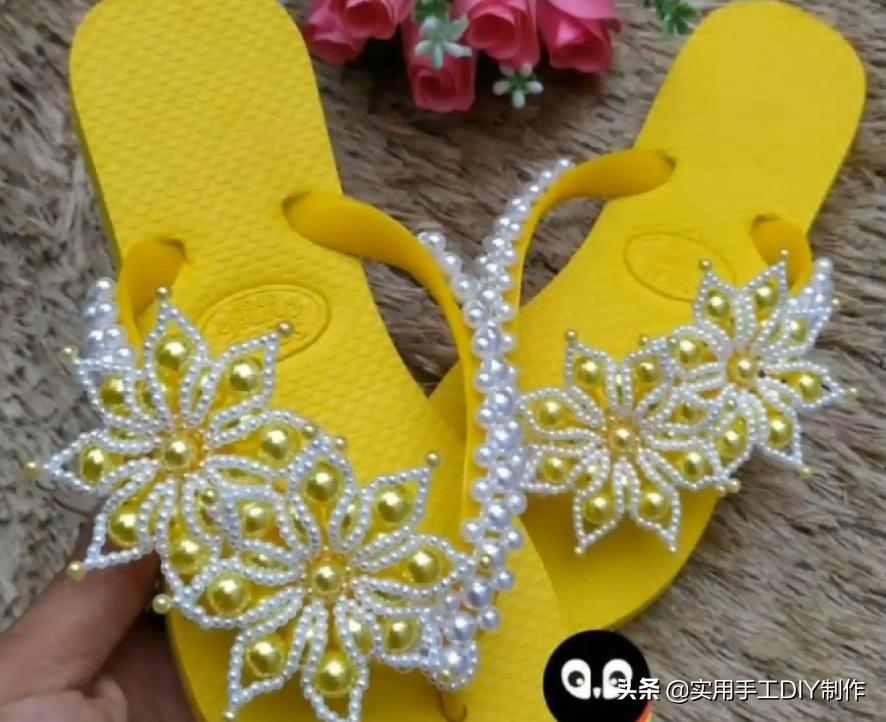 复古人字凉鞋串珠,手工串珠编织拖鞋