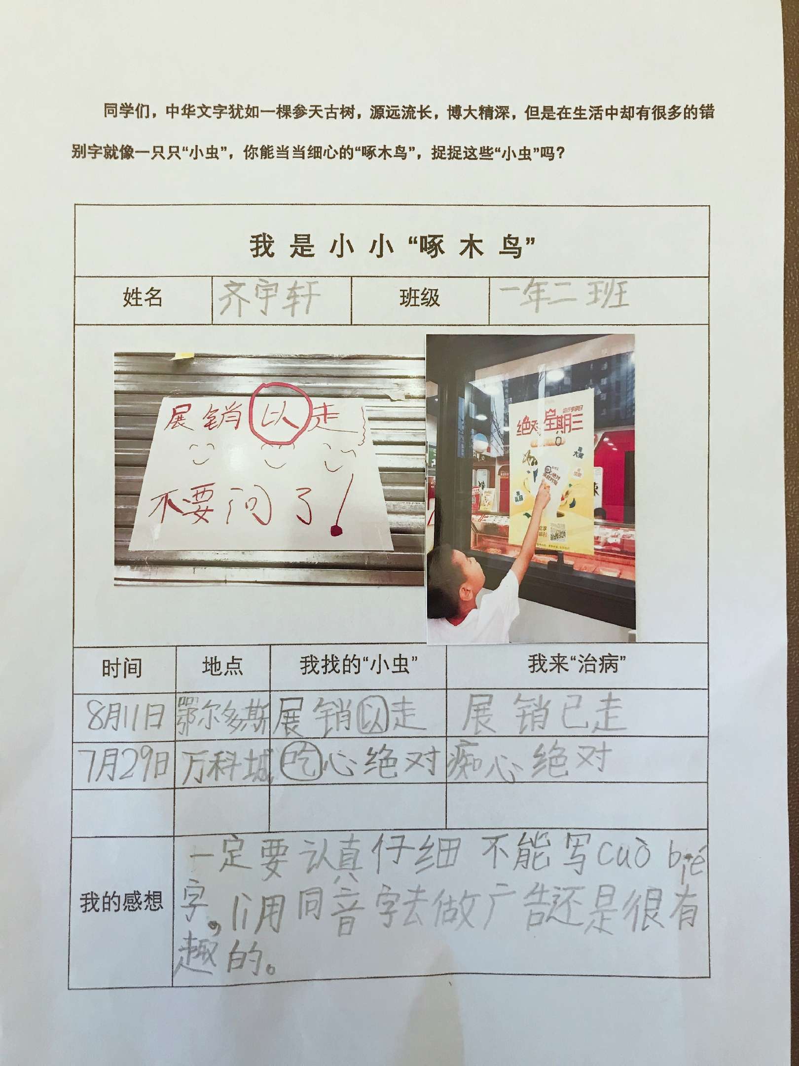 小学啄木鸟行动校外纠正错别字,啄木鸟找错别字实践活动