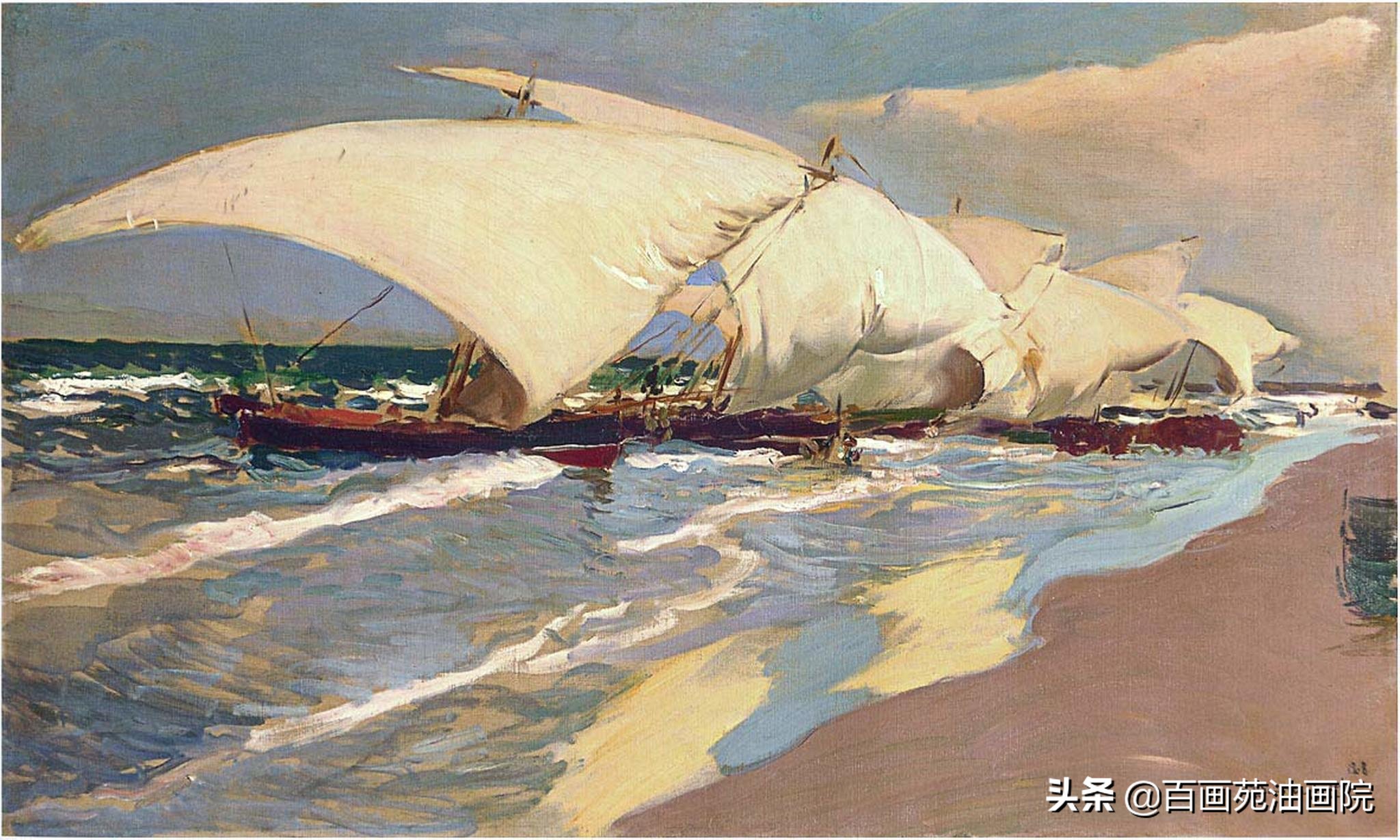 油画怎么刮海水,重彩油画风景画大海教程简单