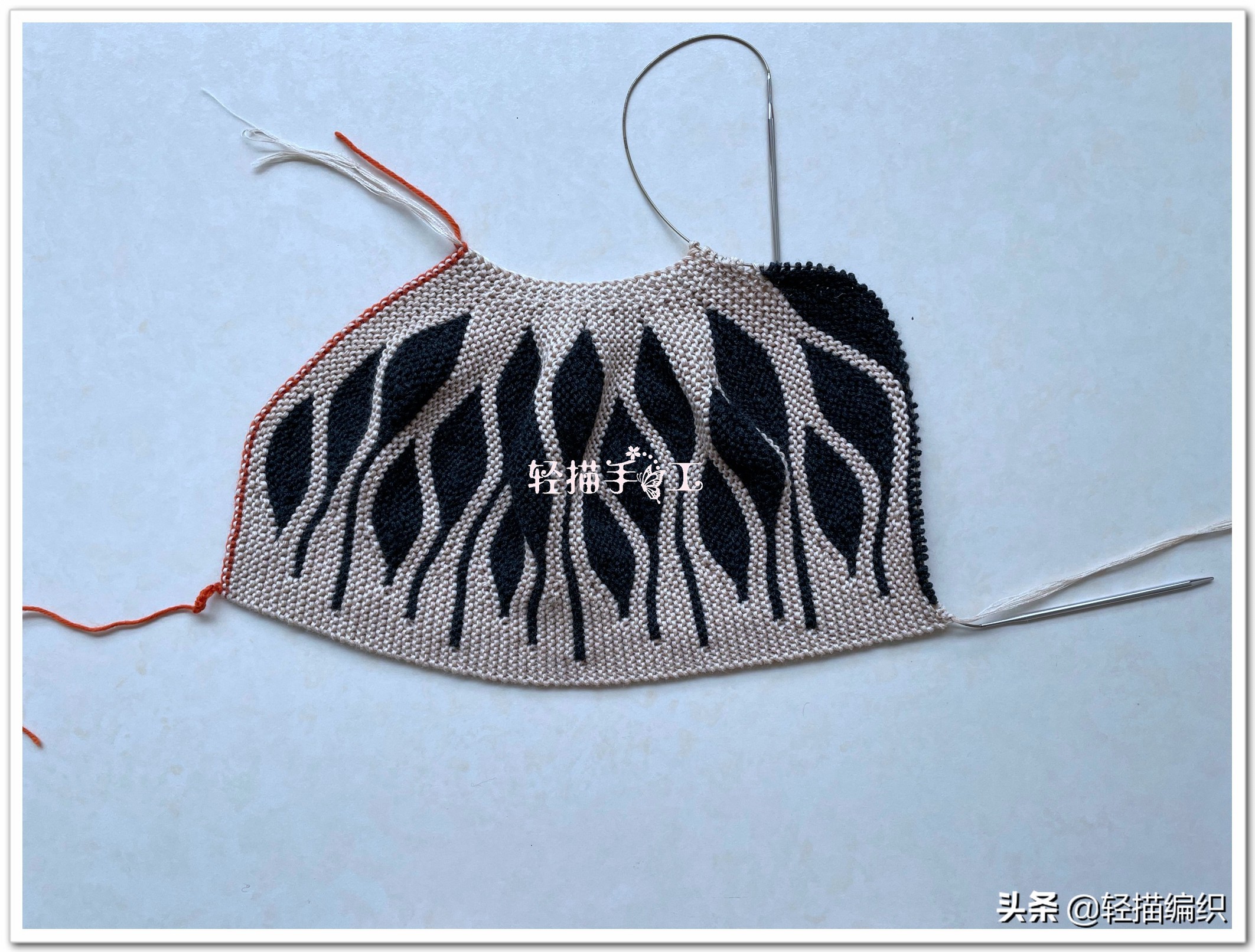 棒针花样帽子图片,达西妈妈双色叶子花帽子教程