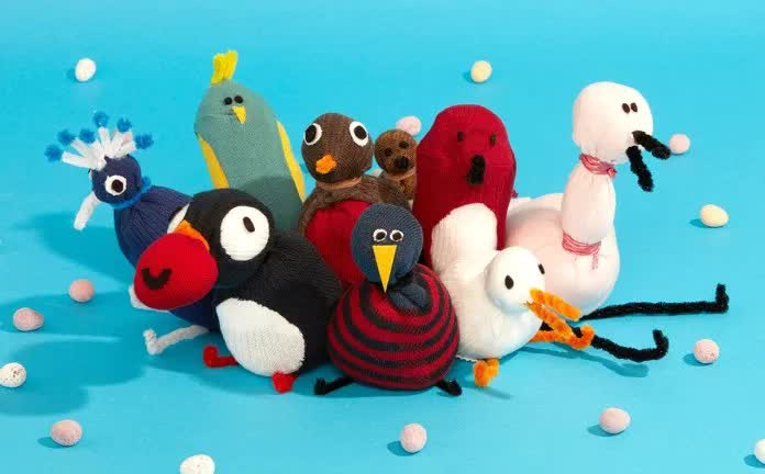 儿童手工制作袜子布偶,丝网袜手工制作小鸟图片