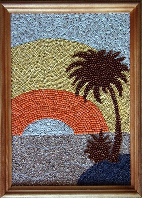 儿童手工五谷杂粮拼画,手工拼贴画教程简单又漂亮