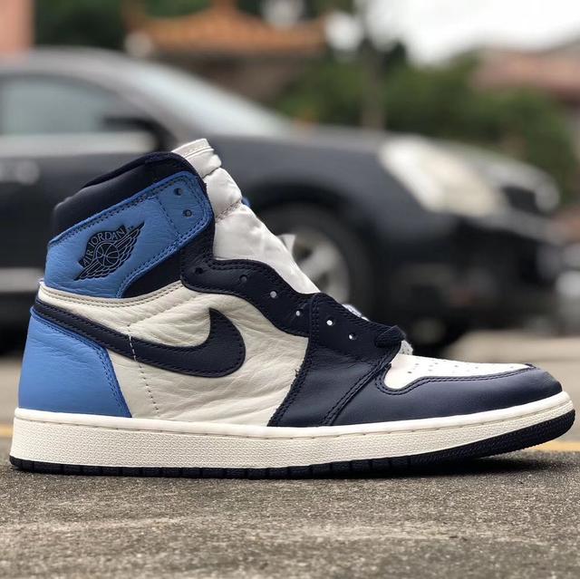 aj1黑曜石高帮上脚试穿,aj1黑曜石北卡蓝纯原和高版本区别
