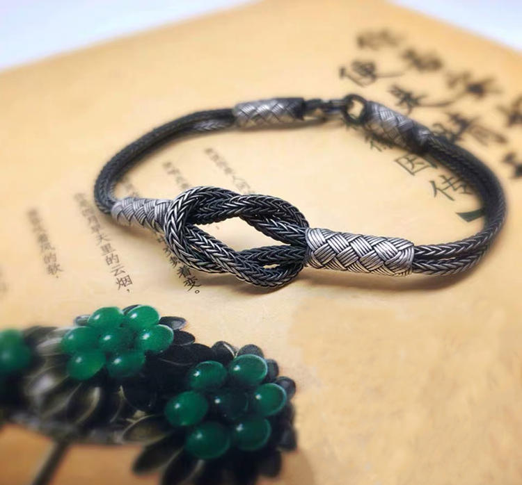 银编织手链,银和金编织手链