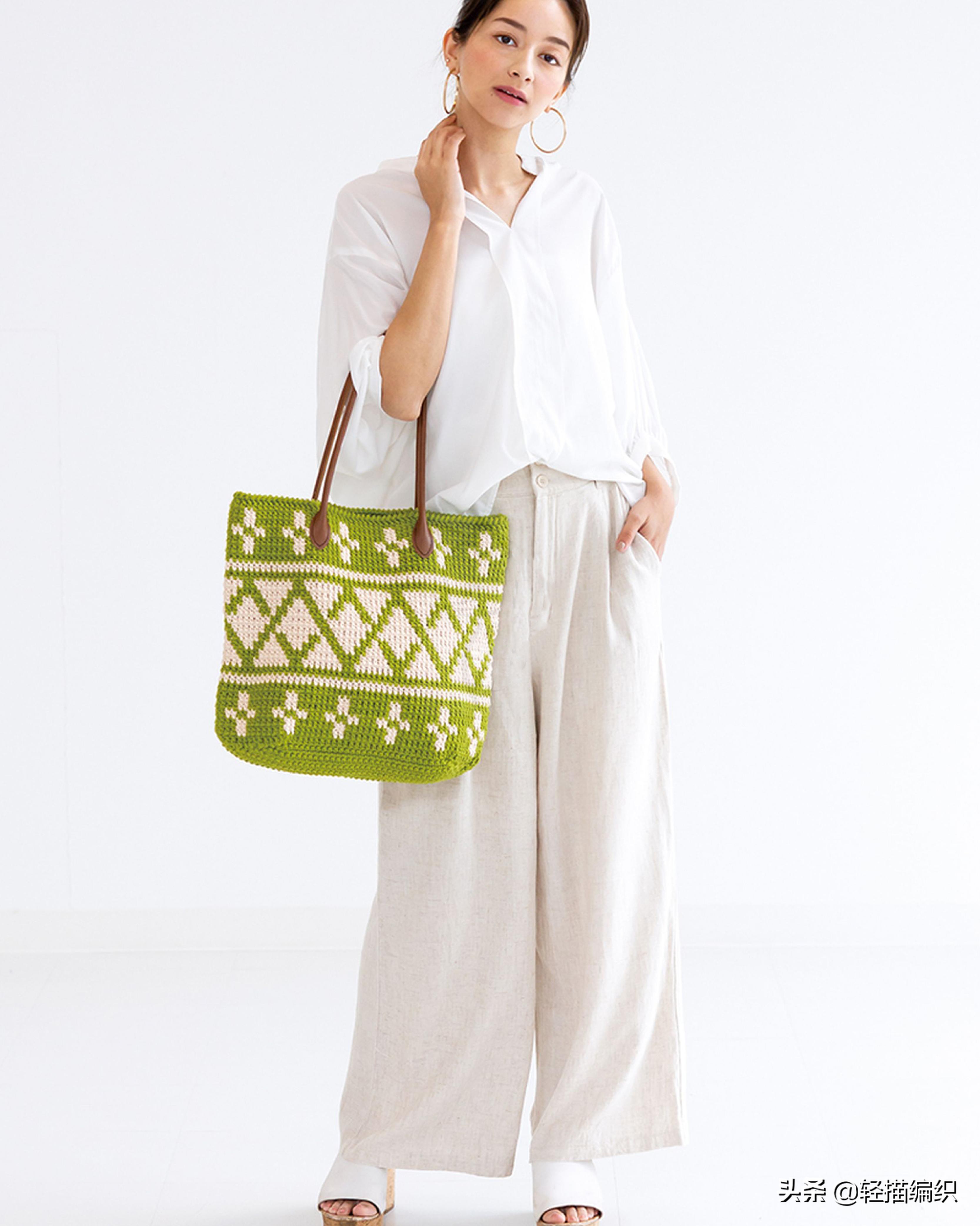 双色图案时尚手提包怎么钩,钩织祖母方格手提包简单