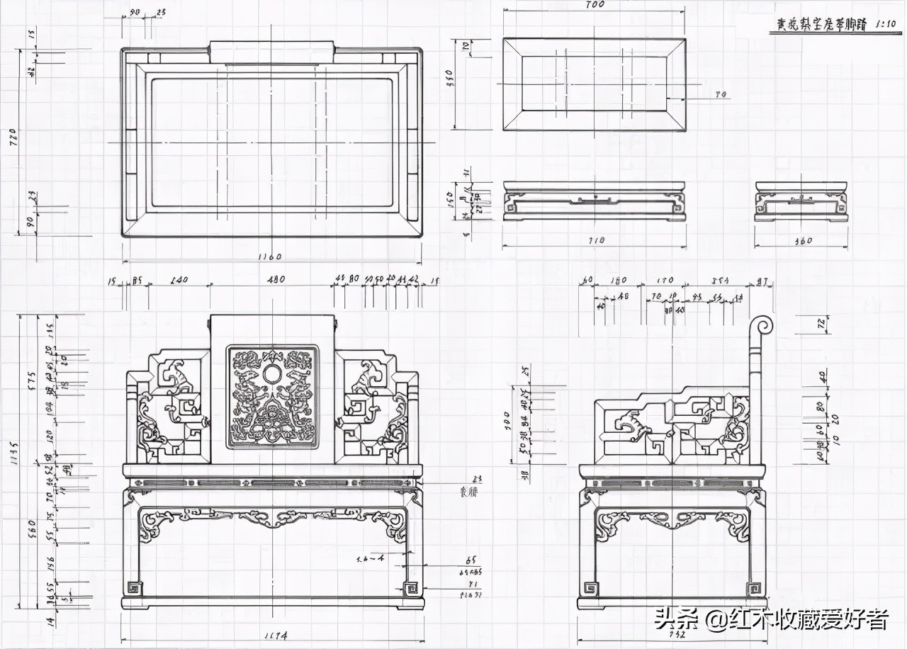 中国传统家具手绘三视图,古典家具设计图纸