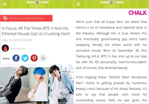 190531K-POP偶像中没有竞争者，海外媒体称赞V为“天上的美”的代名词！