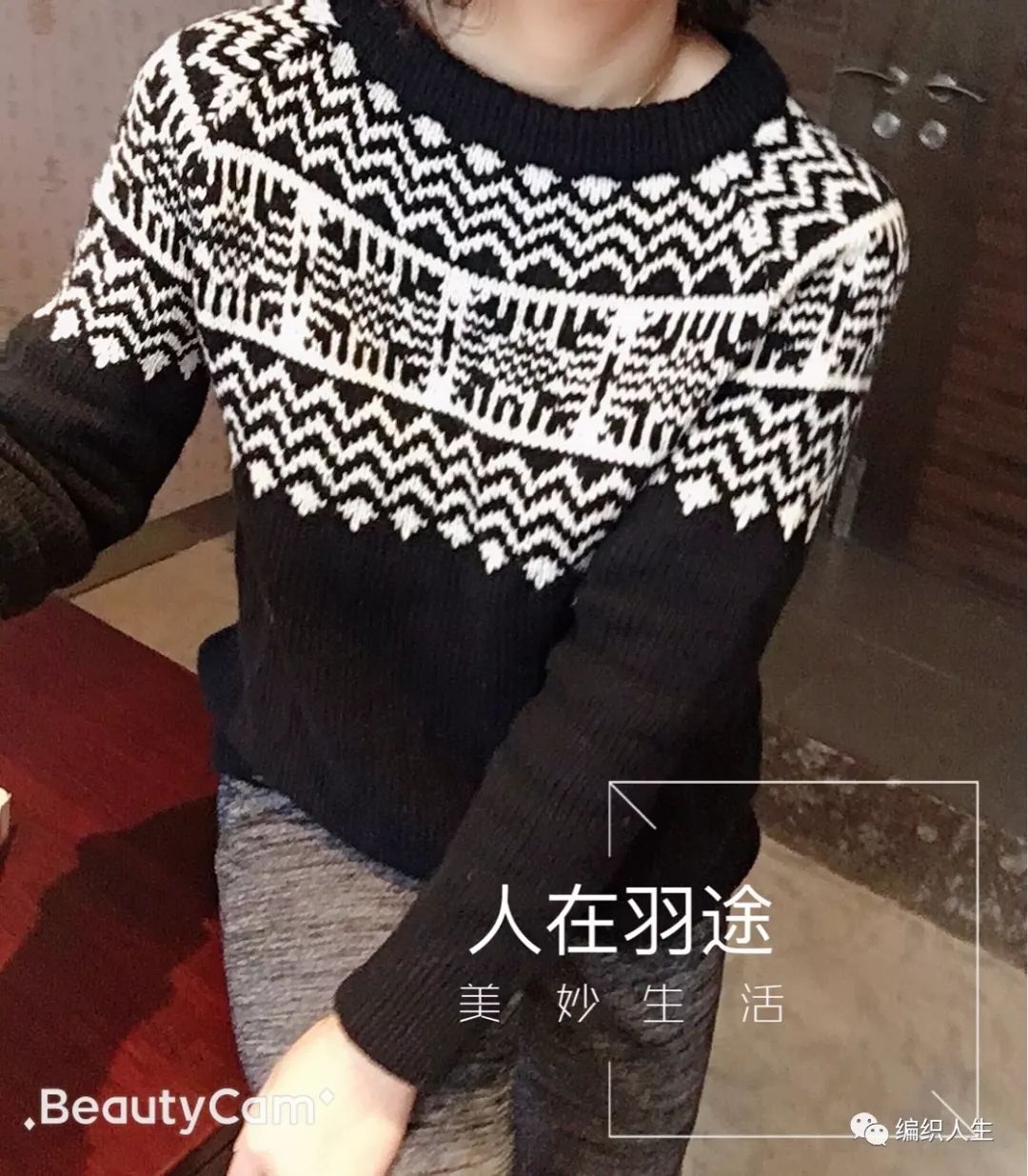 星空黑白提花毛衣编织图解,秋冬针织提花打底衫黑白