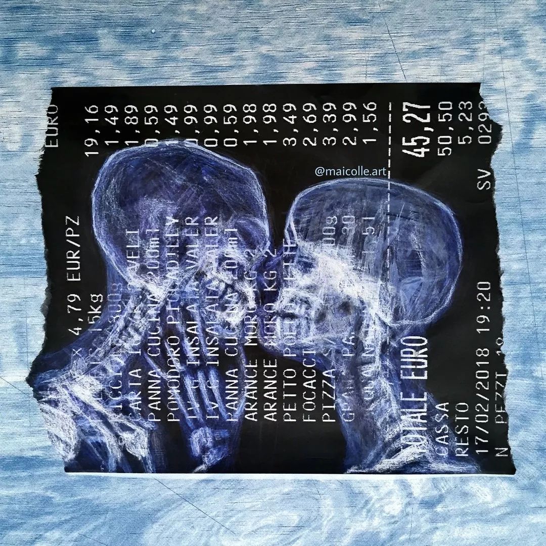 画纸用光了？多去几趟超市就有了。他把购物小票秒变成世界名画