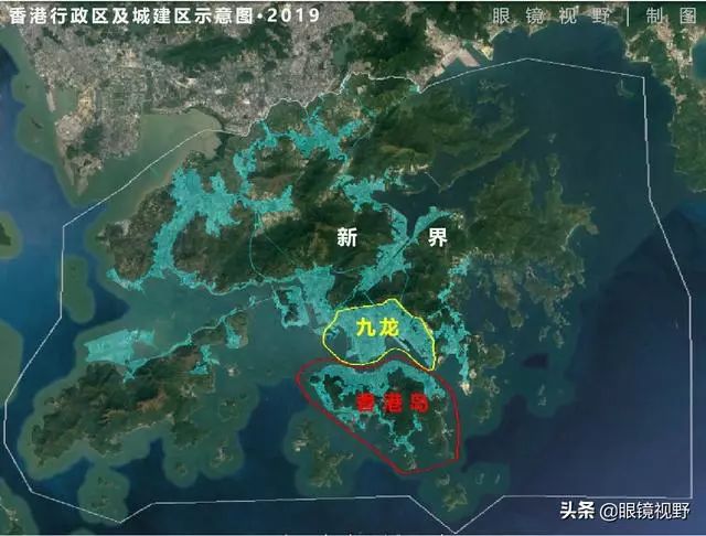 香港和深圳鸟瞰图,从太空看城市