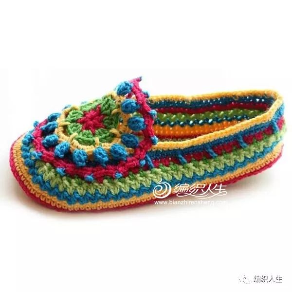 彩色毛线编织：教你钩一双民族风居家室内鞋（详细图文教程）