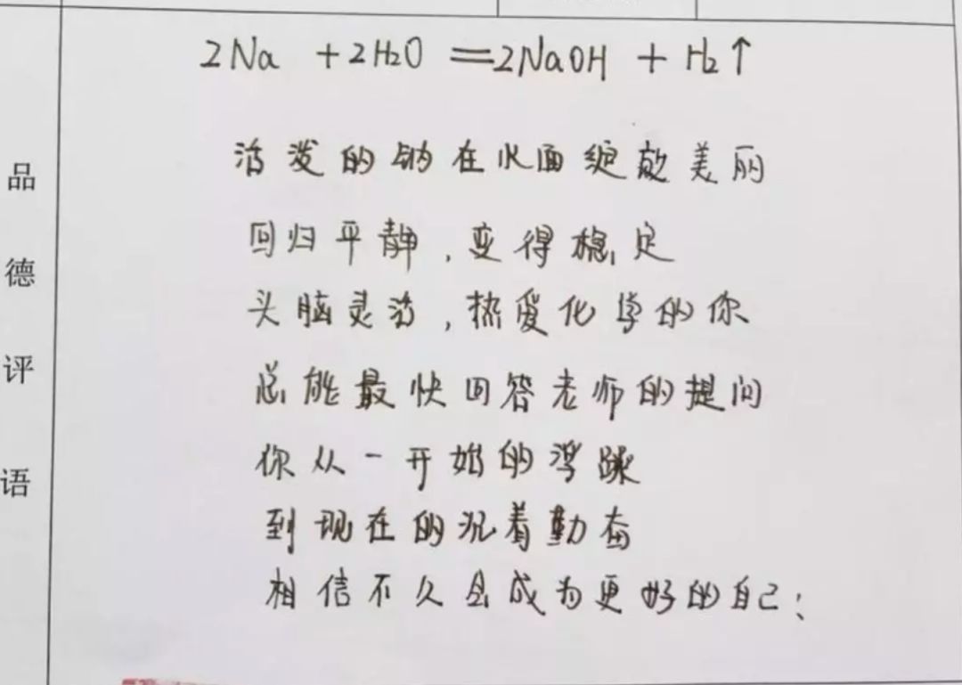 HCl+NaOH=NaCl+H₂O！老师用化学方程式给学生写评语