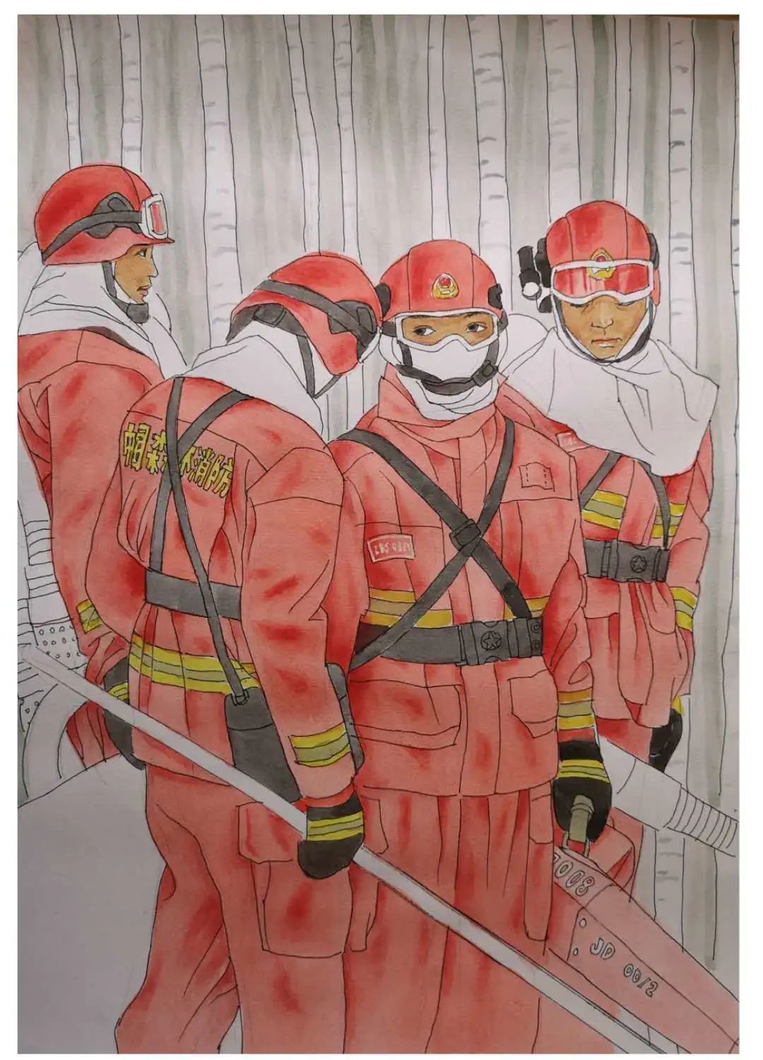 森林消防守护绿水青山,森林防火守护绿水青山绘画