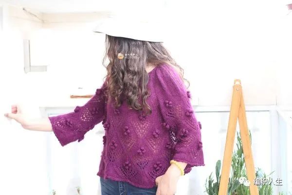 马海毛镂空套头衫编织,圆领长袖晕染彩绘马海毛套头衫