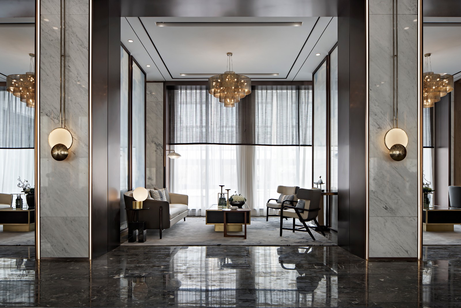 背景墙家装设计现代轻奢风客厅,禅意新中式厨房吊顶效果图