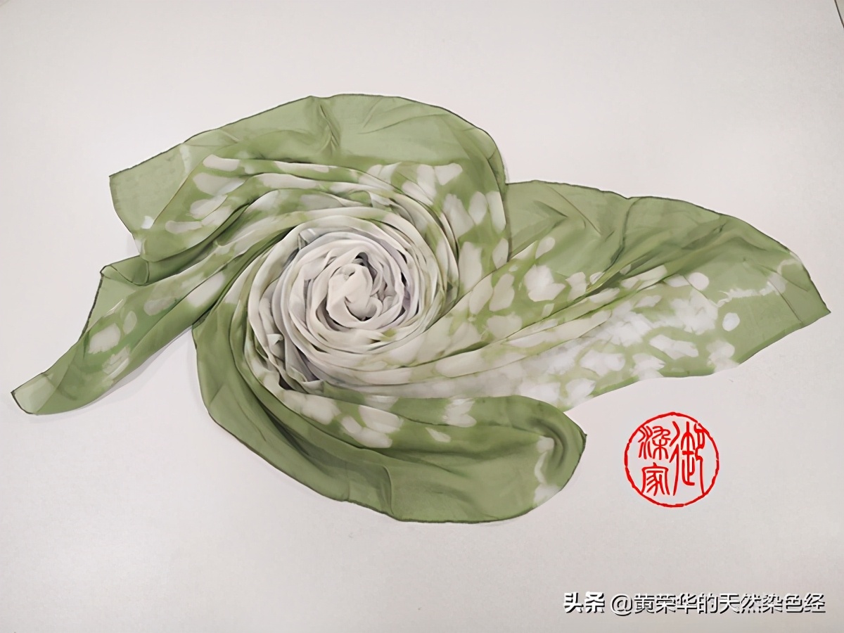 植物染料云染花瓣缬荣华绿雪纺丝巾