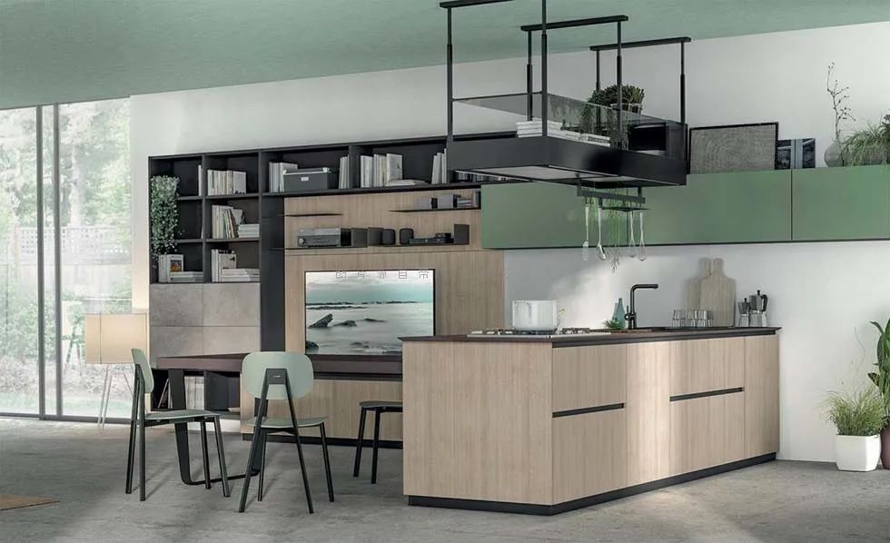 橱柜厨边柜电视柜一体,现代风格厨房橱柜一体柜