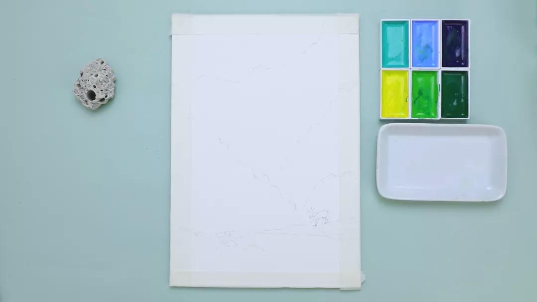 古风风景水彩procreate,水彩春意古风风景画