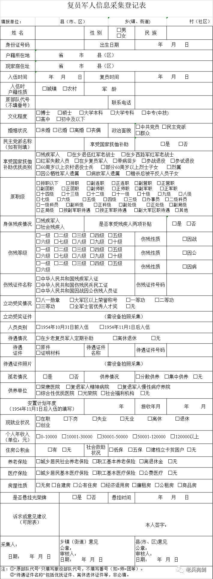 退役信息采集登记表,退役军人采集表怎么填写