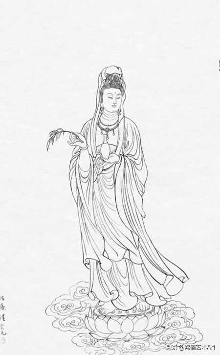 简单观音菩萨白描图片大全,工笔观世音菩萨基础画法步骤详解