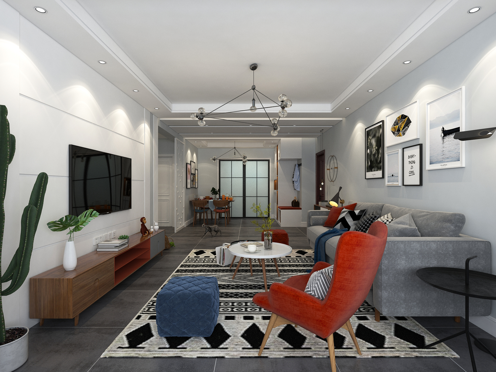 120平中式后现代风格,120平后现代风格