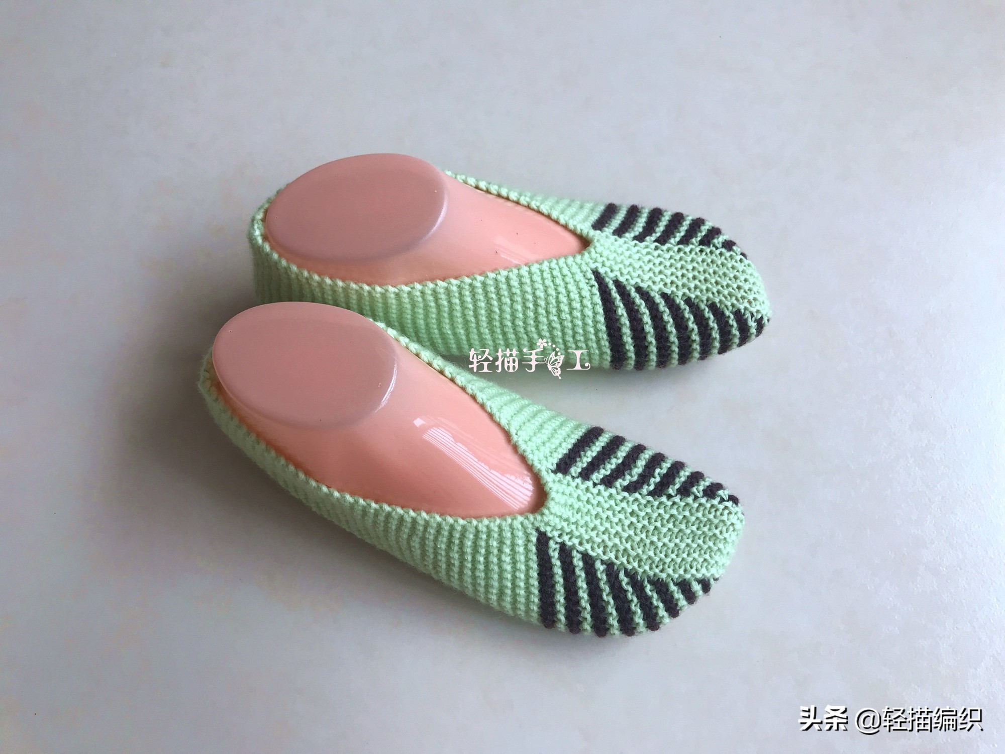 单条纹复古花样地板袜编织,新手一学就会织的地板袜