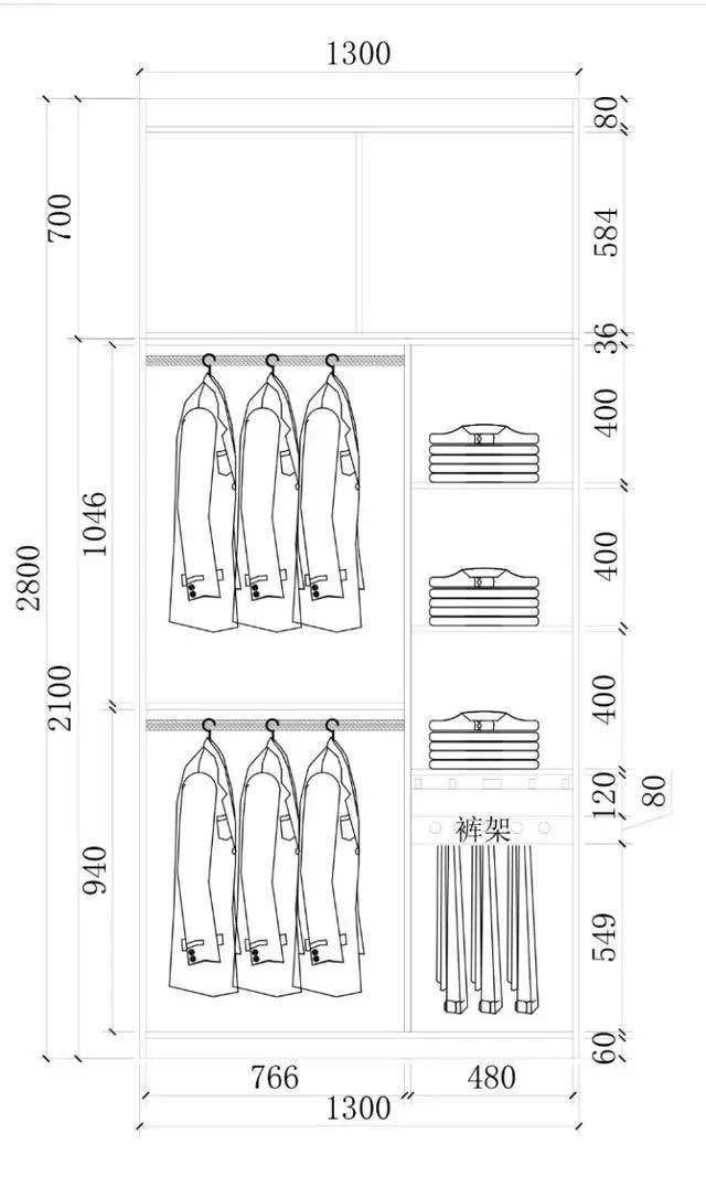 零基础怎样出衣柜结构图,各种尺寸衣柜布局尺寸图