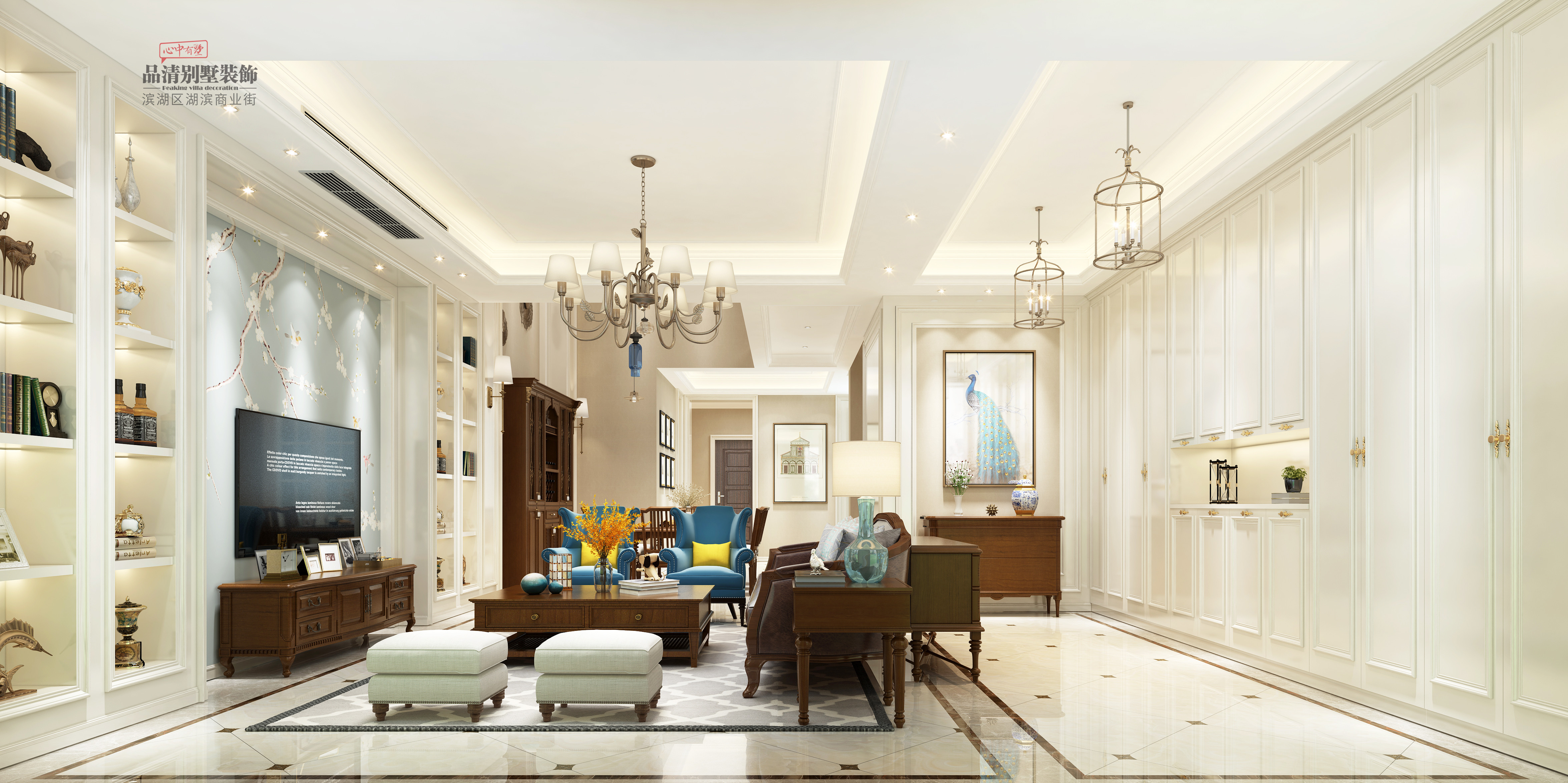 无锡九龙仓玺园别墅388平装修,龙子湖简约欧式风格别墅装修设计